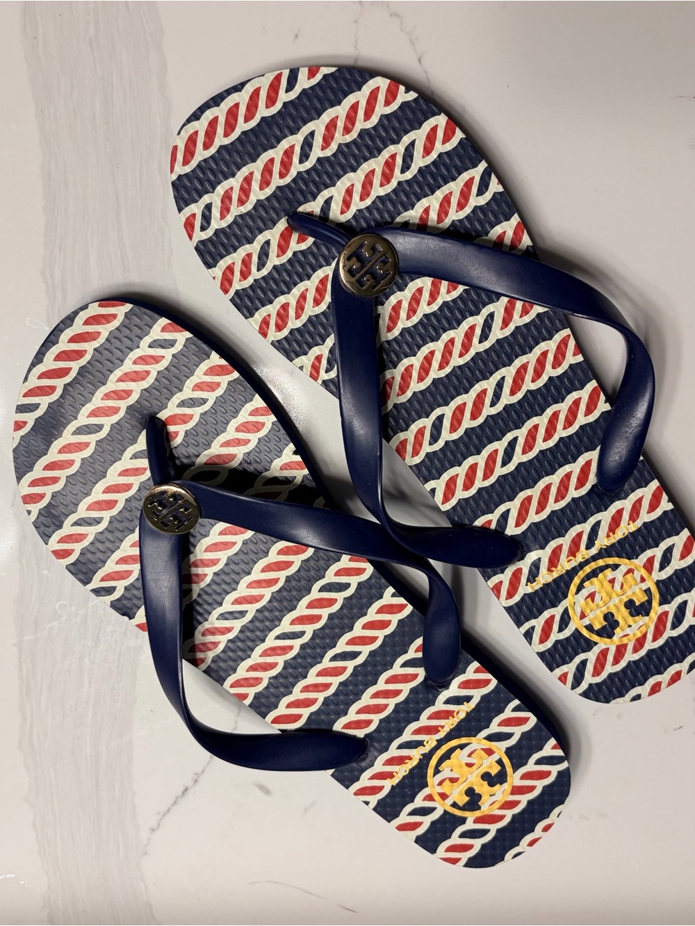 Tory Burch Navy Red White Patterned women’s Flip-Flops